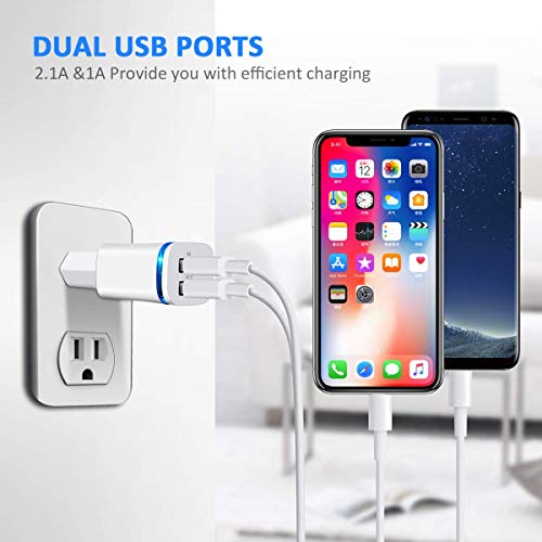 LUOATIP European Plug Adapter, 2-Pack Travel Charger 2.1A/5V Dual Port USB Wall Charging Block Power Cube Adaptor Brick Box for iPhone, Android for US to Most of Europe EU Spain Italy France Germany