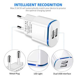 LUOATIP European Plug Adapter, 2-Pack Travel Charger 2.1A/5V Dual Port USB Wall Charging Block Power Cube Adaptor Brick Box for iPhone, Android for US to Most of Europe EU Spain Italy France Germany