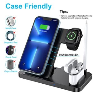 Wireless Charger, CANUVU 4 in 1 Foldable Fast Charging Station Compatible iWatch & AirPods & Apple Pencil, iPhone 14/13/12/11Series(Pro & Pro Max)/X/XS/XS/8, Android Phone(with QC3.0 Adapter)