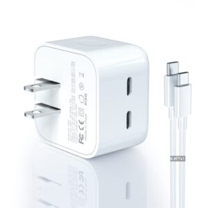 35w dual usb-c port compact power adapter(for iphone charger block &iphone 14 charger adapter/13/12/11 pro max plus mini/airpods wall charger type c fast charging block)include a c to c cable for ipad