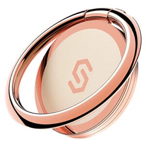 syncwire cell phone ring holder stand, 360 degree rotation finger ring kickstand with polished metal phone grip for magnetic car mount compatible with iphone, samsung, lg, pixel – rose gold