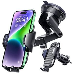 vanmass top car phone holder [military-grade suction & vent clip] cell phone mount for car dashboard windshield vent, truck automobile cradles dash stand bracket for iphone 14 pro max 13 12 11 android