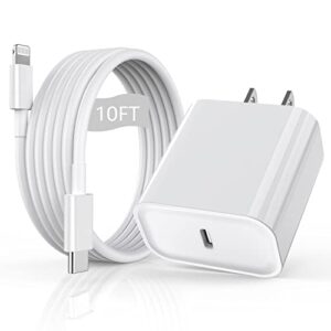 iphone fast charger [apple mfi certified] 10ft extra long fast charging lightning cable with usb c charger block 20w pd travel plug for iphone 14/pro/pro max/plus/13/12/11/mini/pro/xs/xr/se 2022/ipad
