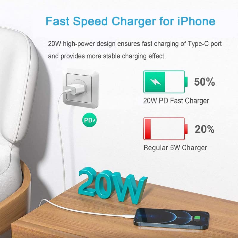 iPhone Fast Charger,Fast Charger iPhone [Apple MFi Certified] USB C Fast Charger Fast Charging PD Block Type-C to Lightning Cable Cord for iPhone 14/13 Mini/12/11 Pro Max/XR/X/8/7 Plus SE/iPad/AirPods