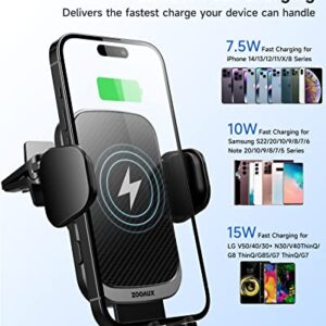 ZOOAUX Wireless Car Charger Vent Mount, 15W Fast Charging Auto-Clamping Car Mount, Air Vent Car Phone Holder for iPhone 13/13 mini/12/11/XS/XR/X/8,Samsung S22/S21/S20/S10/S9 Note 10(Grey)