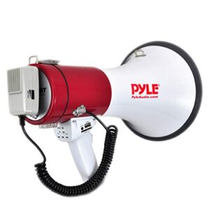 pyle portable megaphone speaker pa bullhorn-built-in siren, 50w adjustable volume control &1200 yard range-ideal for any outdoor sports,cheerleading fans & coaches or for safety drills – pmp52bt