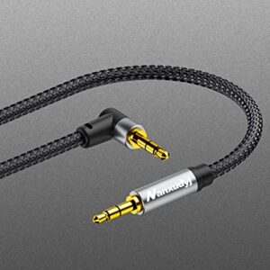 Nanxudyj aux Cord, 3.5mm Stereo Audio Cable 1ft, 90 Degree Short Aux Cable Aux 3.5mm Male to Male Right Angle TRS Cable Compatible for Headphone,Tablets, Speakers, 24K Gold Plated