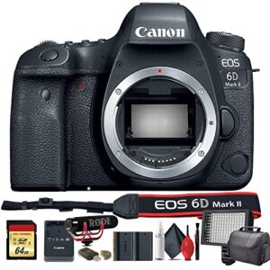 canon eos 6d mark ii dslr camera (1897c002) w/bag, extra battery, led light, mic, filters and more – advanced bundle (renewed)