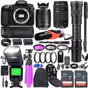 canon eos 90d dslr camera kit with canon 18-135mm & 75-300mm lenses + 420-800mm telephoto zoom lens + battery grip + ttl flash (upto 180 ft) + commander microphone + 128gb memory + accessory bundle