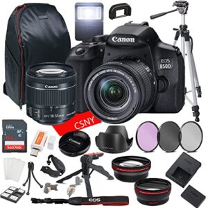 canon eos 850d (rebel t8i) dslr camera w/ef-s 18-55mm f/4-5.6 zoom is stm lens + 64gb memory + back pack case + tripod, lenses, filters, & more (28pc bundle)