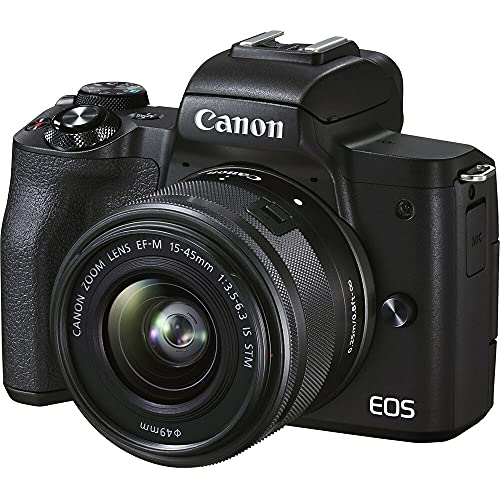 Canon EOS M50 Mark II Mirrorless Digital Camera with 15-45mm Lens (4728C006) + 64GB Extreme Pro Card + Extra LPE12 Battery + Case + UV Filter + Card Reader + 3 Piece Filter Kit + HDMI Cable + More