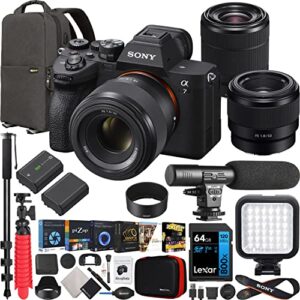 sony a7 iv full frame mirrorless camera body with 2 lens kit fe 50mm f1.8 + 28-70mm f3.5-5.6 ilce-7m4k/b + sel50f18f bundle w/deco gear backpack + monopod +extra battery, led and accessories