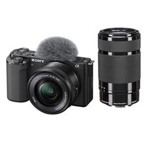 sony zv-e10 mirrorless camera with 16-50mm lens, black with e 55-210mm f/4.5-6.3 oss e-mount lens