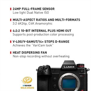 PANASONIC LUMIX S1H Digital Mirrorless Video Camera with 24.2 Full Frame Sensor, 6K/24p Video Recording Capability, V-Log/V-Gamut, and Multi-Aspect Recording