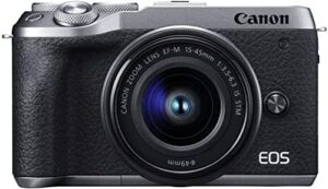 canon eos m6 mark ii mirrorless camera for vlogging + 15-45mm lens, cmos, aps-c sensor, dual pixel cmos auto focus, wi-fi,bluetooth and 4k video