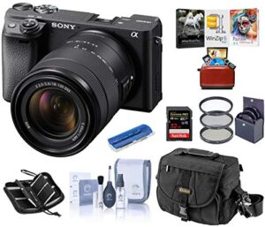 sony alpha a6400 mirrorless digital camera with 18-135mm f/3.5-5.6 oss lens, bundle with camera bag + filter kit + 32gb sd card + sd card case + corel mac software kit + cleaning kit + card reader