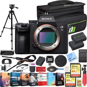 Sony a7 III Full Frame Mirrorless Interchangeable Lens 4K HDR Camera ILCE-7M3 Body Bundle with Deco Gear Travel Bag, 2X 64GB Memory Cards, Editing Suite and Accessories (18 Items)