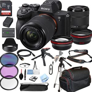 sony a7 iv mirrorless camera with 28-70mm lens + 64gb memory, wide angle + telephoto lens, filters, case, tripod + more (28pc bundle kit) (renewed)
