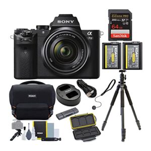 sony alpha a7ii mirrorless digital camera with 28-70mm oss lens bundle with 60-inch tripod, camera bag, 64gb sd card, card case and reader, battery and dual charger, and lens cap keeper (8 items)