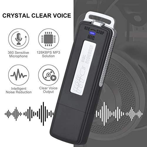 USB Voice Recorder 32GB Mini Digital Sound Audio Recorder Dictaphone with Dual USB for Lectures, Meetings, Class, and More. USB Rechargeable, 15 Hours Continuous Recorder (Black)