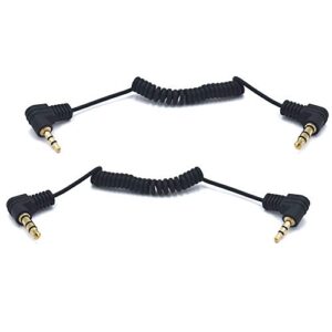 kework 2-pack 11.8 inch mini coiled 3.5mm to 2.5mm audio cable, 90 degree 1/8″ 3.5mm trs jack male to 2.5mm trs jack male stereo audio aux coiled cord (3.5mm to 2.5mm)