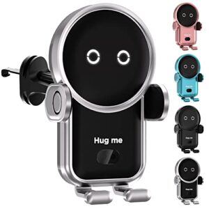 benboar car wireless charger holder, [hug me] astronaut car phone holder mount, 15w charging smart sensor auto-clamping phone mount for car air vent for iphone samsung google lg etc smartphone, silver
