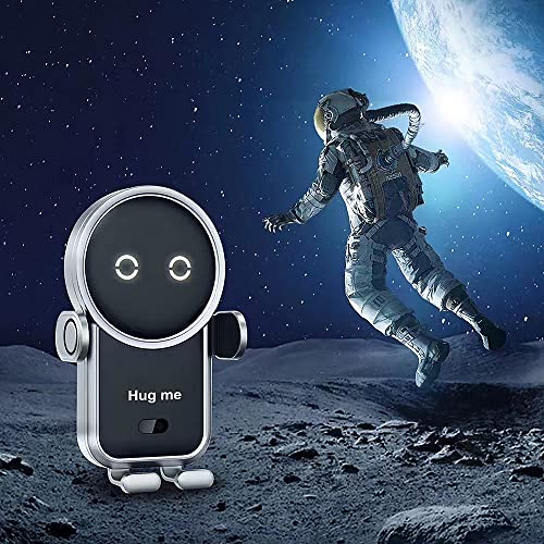 BENBOAR Car Wireless Charger Holder, [Hug me] Astronaut Car Phone Holder Mount, 15W Charging Smart Sensor Auto-Clamping Phone Mount for Car Air Vent for iPhone Samsung Google LG etc Smartphone, Silver