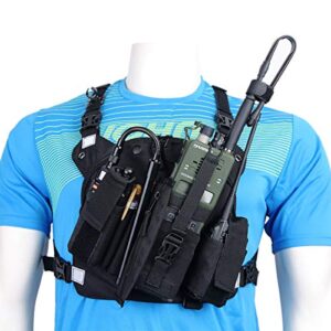 abbree chest harness front pack pouch holster vest rig for baofeng uv-5r bf-f8hp uv-82 tyt ham two way radio (rescue essentials) (reflective black)