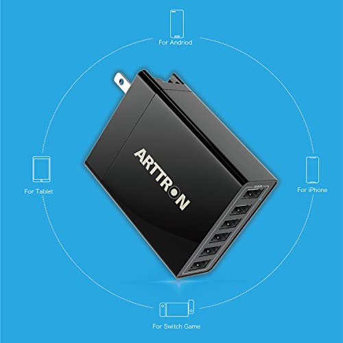 Wall Charger, Arttron 40W 6 Port USB Charging Station, USB Wall Charger multiport and Foldable Plug for iPhone 13/12/11/XR/X/8/7/Plus, iPad Pro/Air 2/Mini, Galaxy S9/S8/S7/S6, Note, LG, HTC and More.