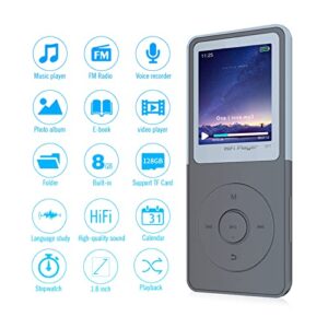 MP3 Player,Voice Recorder,MP4 Music Player 8GB Portable Digital HiFi Lossless Music Long Battery Time 1.8" Screen Support up to 128GB White