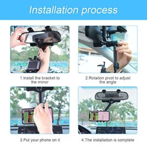 Car Phone Holder for Rear View Mirror, 360° Rotatable Multifunctional Rearview Mirror Phone Holder Cradle for Most Mobile Phone Devices, Mobile Phone Cradles for Most Cars, Car Accessories