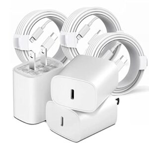 3-pack iphone fast charger [apple mfi certified] 20w pd usb c wall charger adapter with 3 pack 6.5ft type c to lightning cable compatible with iphone 14/13/13 pro/12/12 pro/12 pro max/11/ipad