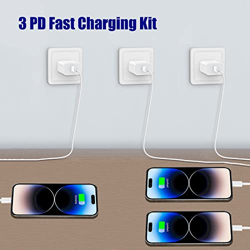 3-Pack iPhone Fast Charger [Apple MFi Certified] 20W PD USB C Wall Charger Adapter with 3 Pack 6.5FT Type C to Lightning Cable Compatible with iPhone 14/13/13 Pro/12/12 Pro/12 Pro Max/11/iPad