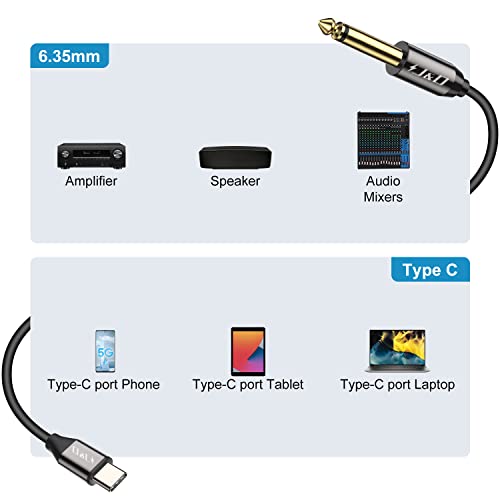 J&D USB-C to 6.35mm 1/4 inch TS Audio Cable, Gold Plated USB Type C to 6.35mm 1/4 inch Male TS Mono Interconnect PVC Shelled Aux Adapter Cable, 6.5 Feet