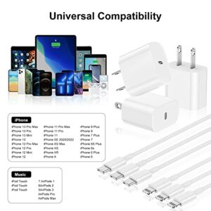 3Pack iPhone 14 13 12 Fast Charger, 20W USB C Wall Charger Block with 6Ft/10ft Type C to Lightning Cable, iPhone Charger Fast Charging for iPhone 14 13 12 11 Pro XR XS AirPods-Supports Power Delivery