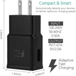 New OEM Samsung Fast Adaptive Wall Adapter Charger for Galaxy S7 S6 Note 5 4 Edge EP-TA20JBE + 10 Foot Micro USB Cable - Black