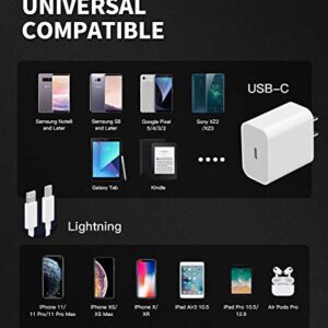 20W Watt Power Charging Adapter Lightning to USB C Fast PD Wall Charger Block With 5ft Cable Quick Box Compatible for IPhone 11 12 PRO MAX MINI XS XR SE2 X 8Plus Ipad ARI Airpod Cord Samsung Type Plug