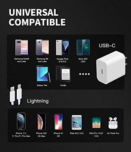 20W Watt Power Charging Adapter Lightning to USB C Fast PD Wall Charger Block With 5ft Cable Quick Box Compatible for IPhone 11 12 PRO MAX MINI XS XR SE2 X 8Plus Ipad ARI Airpod Cord Samsung Type Plug