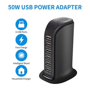 Wyssay 10A(50W) 6-Port Independent Desktop USB Charging Station,Multi USB Fast Charger Compatible with iPhone 13/13pro Max 12/12 Mini/12Pro/12 Pro Max/11/11 Pro iPad AirPod,Tablets（Black）