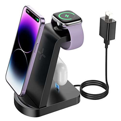 Wireless Charging Station, Hadisala 3 in 1 Fast Charger Stand Compatible with iPhone 14/13/12 Pro Max/XS, AirPods 3/2/1/pro, iWatch Series 8/7/6/5/4/SE, and Galaxy Phone Series