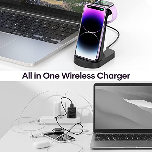 Wireless Charging Station, Hadisala 3 in 1 Fast Charger Stand Compatible with iPhone 14/13/12 Pro Max/XS, AirPods 3/2/1/pro, iWatch Series 8/7/6/5/4/SE, and Galaxy Phone Series