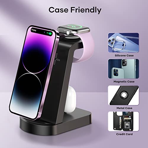 Wireless Charging Station, Hadisala 3 in 1 Fast Charger Stand Compatible with iPhone 14/13/12 Pro Max/XS, AirPods 3/2/1/pro, iWatch Series 8/7/6/5/4/SE, and Galaxy Phone Series