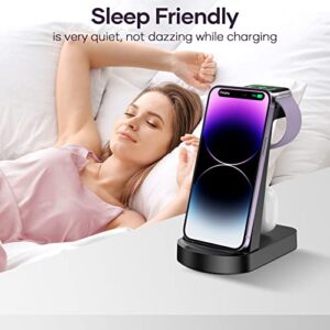 Wireless Charging Station, Hadisala 3 in 1 Fast Charger Stand Compatible with iPhone 14/13/12 Pro Max/XS, AirPods 3/2/1/pro, iWatch Series 8/7/6/5/4/SE, and Galaxy Phone Series