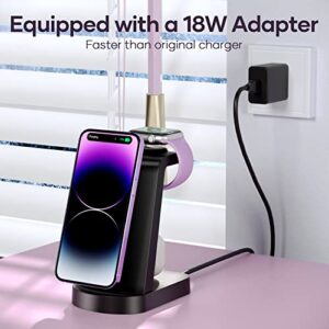 Wireless Charging Station, Hadisala 3 in 1 Fast Charger Stand Compatible with iPhone 14/13/12 Pro Max/XS, AirPods 3/2/1/pro, iWatch Series 8/7/6/5/4/SE, and Galaxy Phone Series