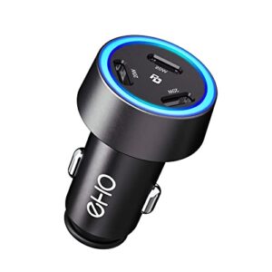 usb c car charger, eho 60w 3-port (20w each) mini fast charging pd 3.0 port type c rapid metal car charger cigarette lighter adapter compatible with iphone13/12, ipad mini/air/pro, galaxy s21/s20/s10