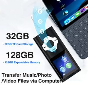 MP3 Music Player with Bluetooth 5.0, Mp3 Player with 32GB TF Card,FM Radio,Earphone, Portable HiFi Music Player with Voice Recorder/Video/Photo Viewer/E-Book Player for Kids,Running,Walking (Black)