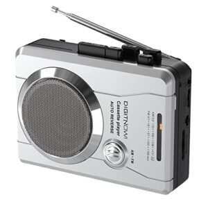 walkman cassette player tape recorder with am/fm radio, portable retro voice cassette tape player with headphone jack/speaker, built-in microphone, powered by 2 aa battery or dc