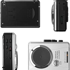 Walkman Cassette Player Tape Recorder with AM/FM Radio, Portable Retro Voice Cassette Tape Player with Headphone Jack/Speaker, Built-in Microphone, Powered by 2 AA Battery or DC