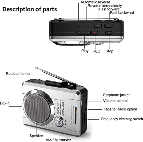 Walkman Cassette Player Tape Recorder with AM/FM Radio, Portable Retro Voice Cassette Tape Player with Headphone Jack/Speaker, Built-in Microphone, Powered by 2 AA Battery or DC