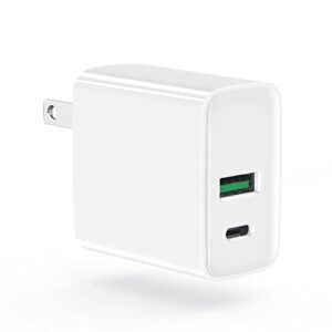 usb c wall charger, dual port 20w pd & qc 3.0 fast charging block plug adapter type c usb charger brick compatible with iphone 14/13/ 13 pro max/12/11 pro max, iphone xs/xr/x, galaxy, android